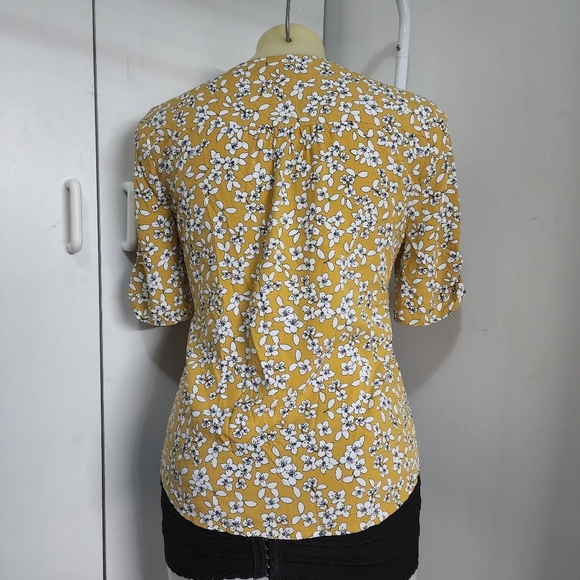 Aus12 Jacqui E Yellow White Floral Front Button Up Short Sleeve Blouse - Picture 13 of 16